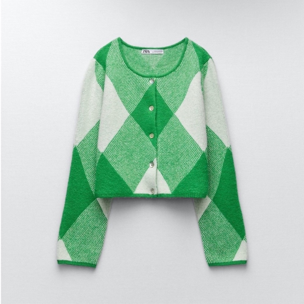 Zara Argyle Jacquard Cardigan Small